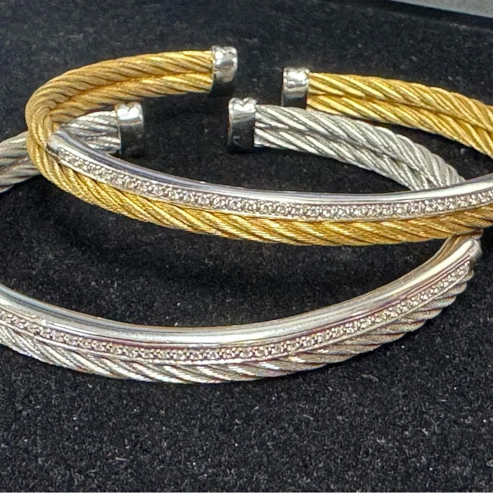 Philippe Charriol 18K White Gold And Diamond Steel Cable Bracelet - Picture 7 of 8